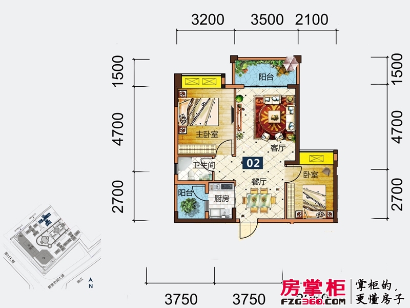 建安·御锦珑湾户型图10幢02户型 2室2厅2卫1厨