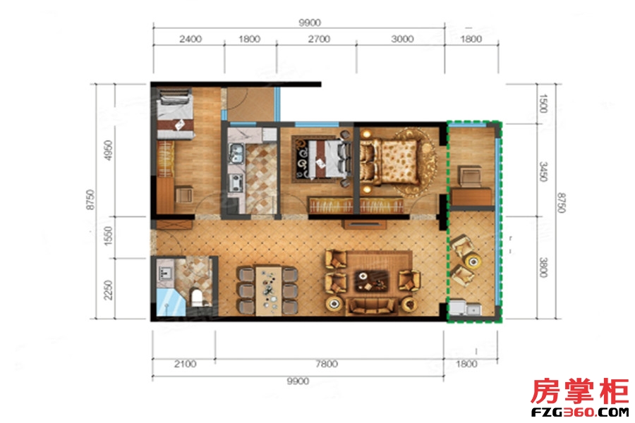 6H户型 3室2厅1卫1厨 106.64平米