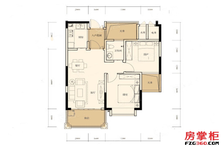 Y2-2户型 2室2厅1卫1厨 75.88平米