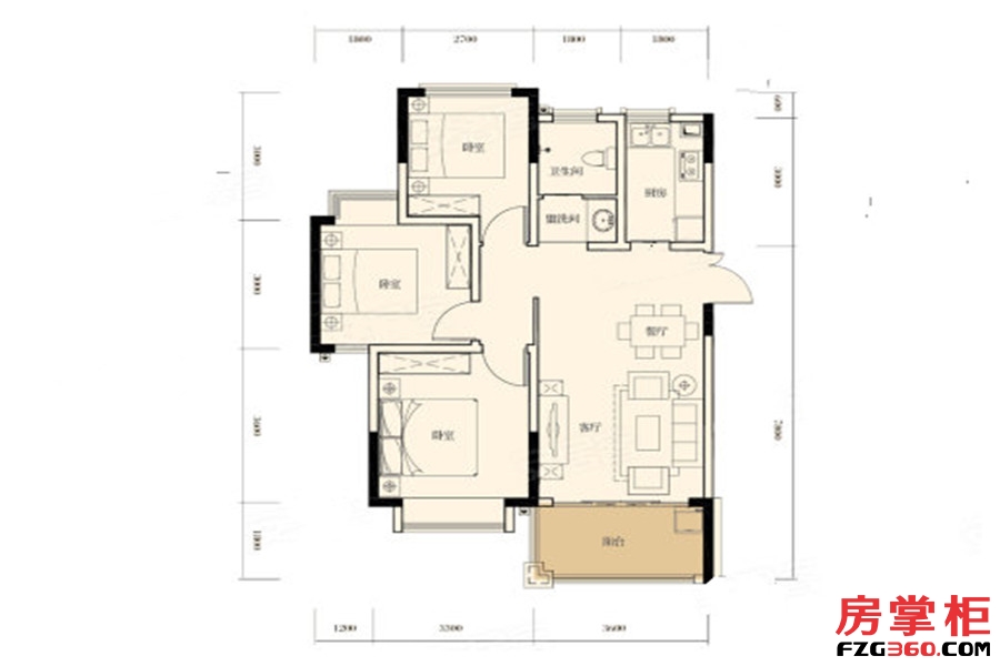 Y2-1户型 3室2厅1卫1厨 84.42平米