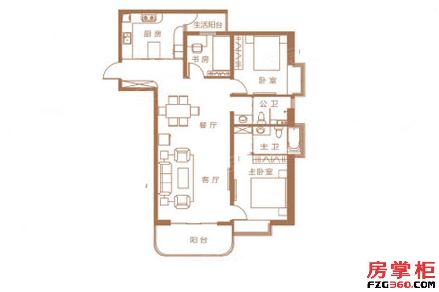 D1户型 3室2厅2卫1厨 128.78平米