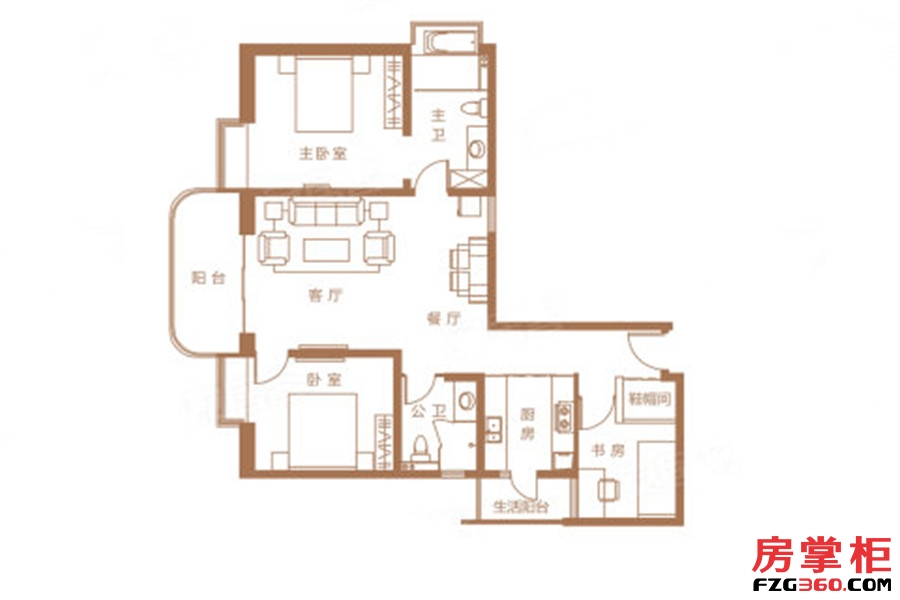 C4户型 3室2厅2卫1厨 128.73平米