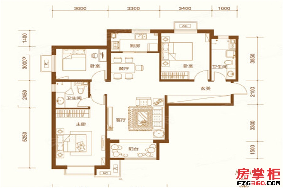 G户型 3室2厅2卫1厨 135.55平米