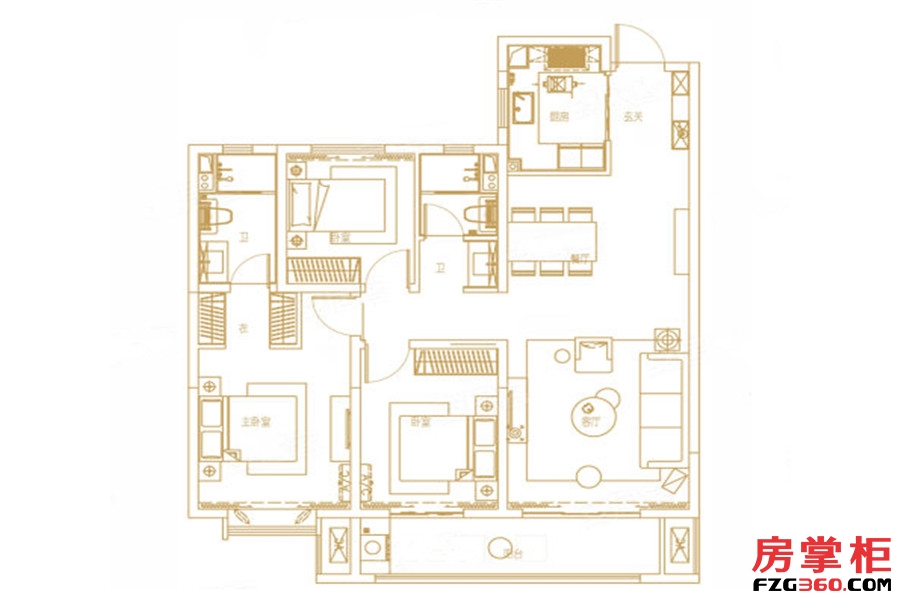 C户型 3室2厅2卫1厨 127.00平米