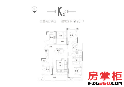 洋房K2户型120㎡ 3室2厅2卫0厨 120.00平米