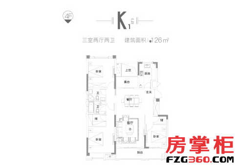洋房K1户型126㎡ 3室2厅2卫0厨 126.00平米