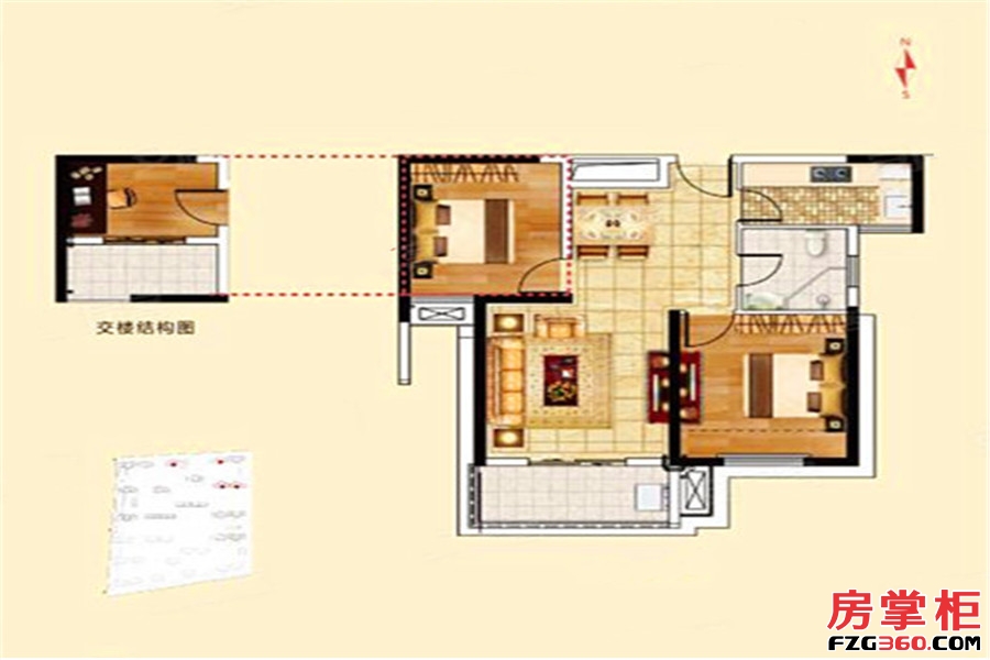 B6户型 2室2厅1卫1厨 80.00平米