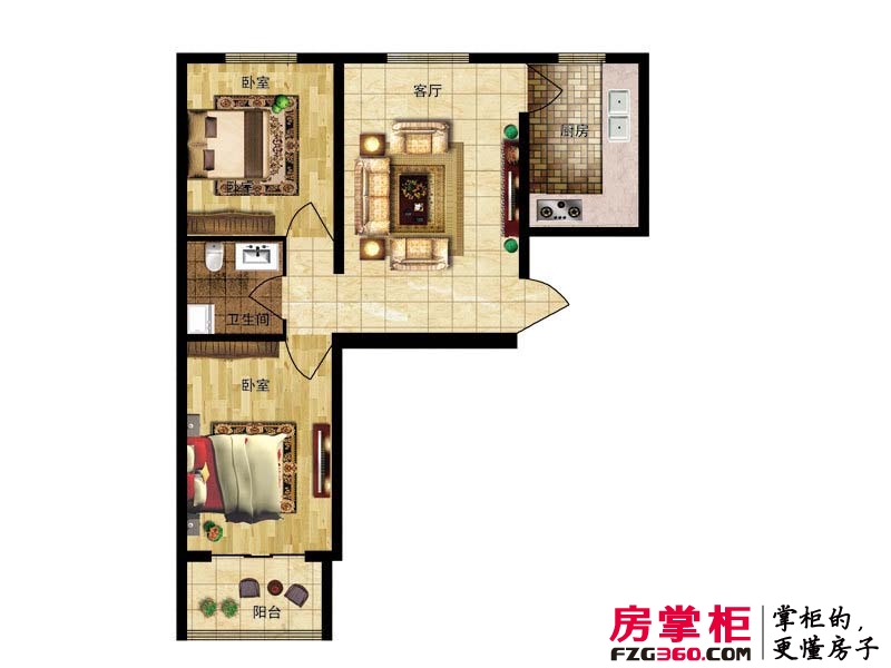 西城怡景公寓户型图C户型副本 2室1厅1卫1厨