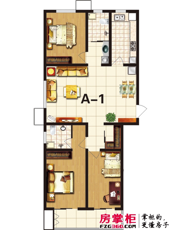 国海公寓户型图A1户型 3室2厅2卫1厨