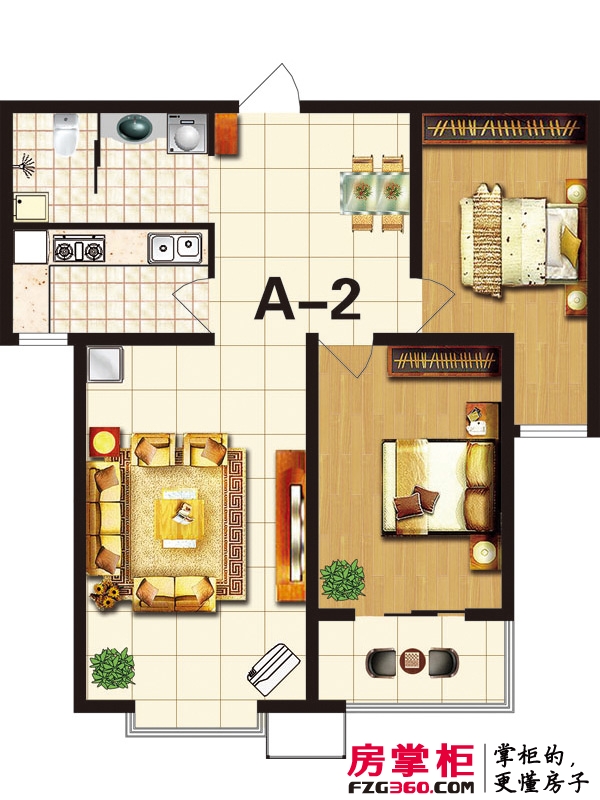 国海公寓户型图A2户型 2室2厅1卫1厨