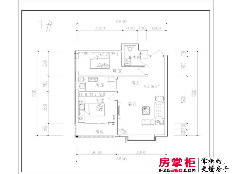 博仕园二期户型图1、4#楼标准层两室户型 2室2厅1卫1厨