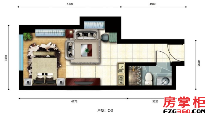平层C-3 1室1厅1卫1厨 42.18㎡