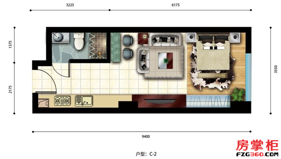 平层C-2 1室1厅1卫1厨 47.79㎡
