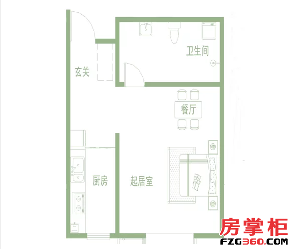 户型 1室1厅1卫1厨 46.79平米