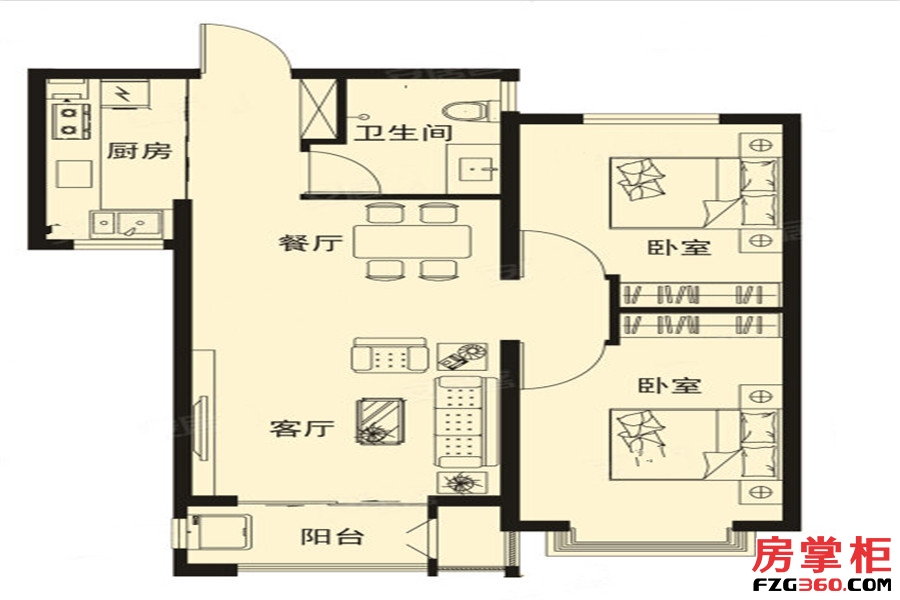 A2A3户型 2室2厅1卫1厨 87.00平米