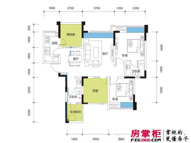 香城榕园户型图一期C2户型 2室2厅2卫1厨