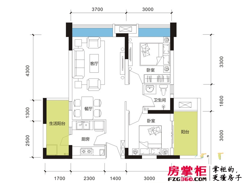香城榕园户型图一期A1户型 2室2厅1卫1厨