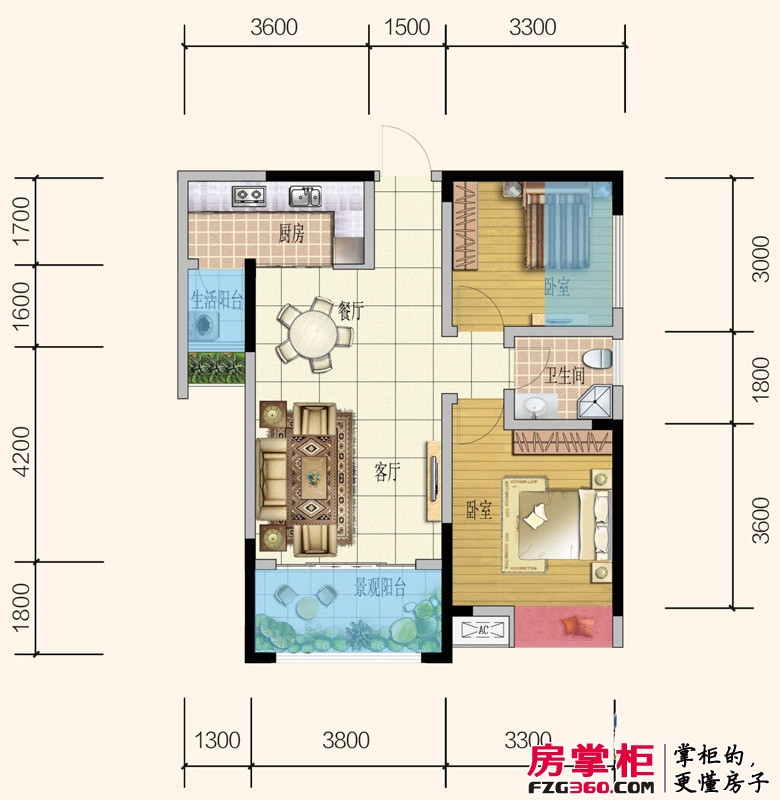 地铁首座户型图E3户型 2室2厅1卫1厨