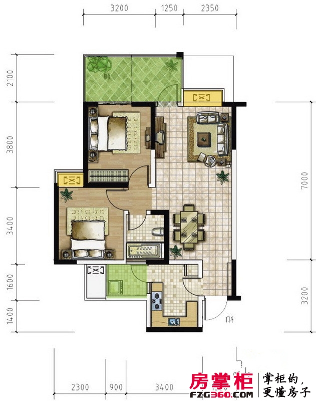 英伦金沙户型图1、2、3栋偶数层A1户型 2室2厅2卫1厨