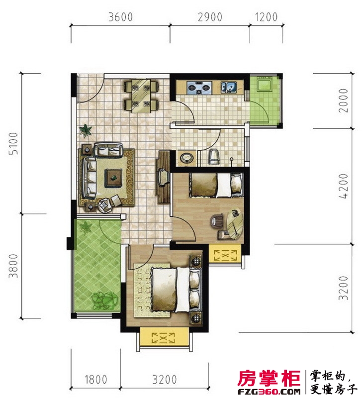 英伦金沙户型图1、2、3栋标准层C7户型 2室2厅1卫1厨