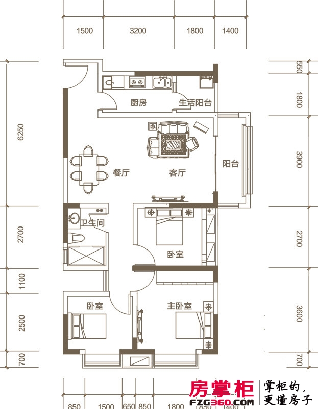 金沙柏林郡户型图 一期3栋1单元89㎡户型 3室2厅1卫1厨