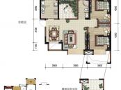 中国铁建国际城户型图F2户型 3室2厅1卫1厨
