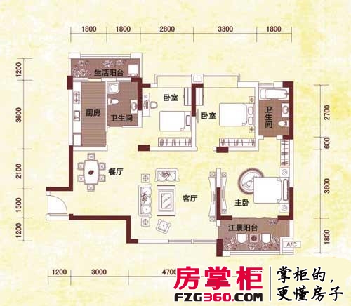 上林西江国际社区户型图C1户型  3室 2厅 2卫 3室2厅2卫1厨