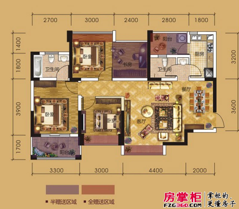 传化国际新城户型图一期C3/D3户型 3室2厅2卫1厨