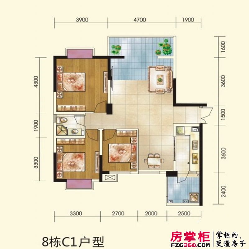 颐和京都户型图3期8栋C1 三室两厅一卫 3室2厅1卫