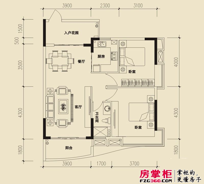 香江紫钻户型图1单元C、D户型图 2室2厅1卫1厨