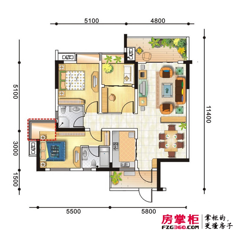 青城半岛户型图一期A1户型 3室2厅2卫1厨