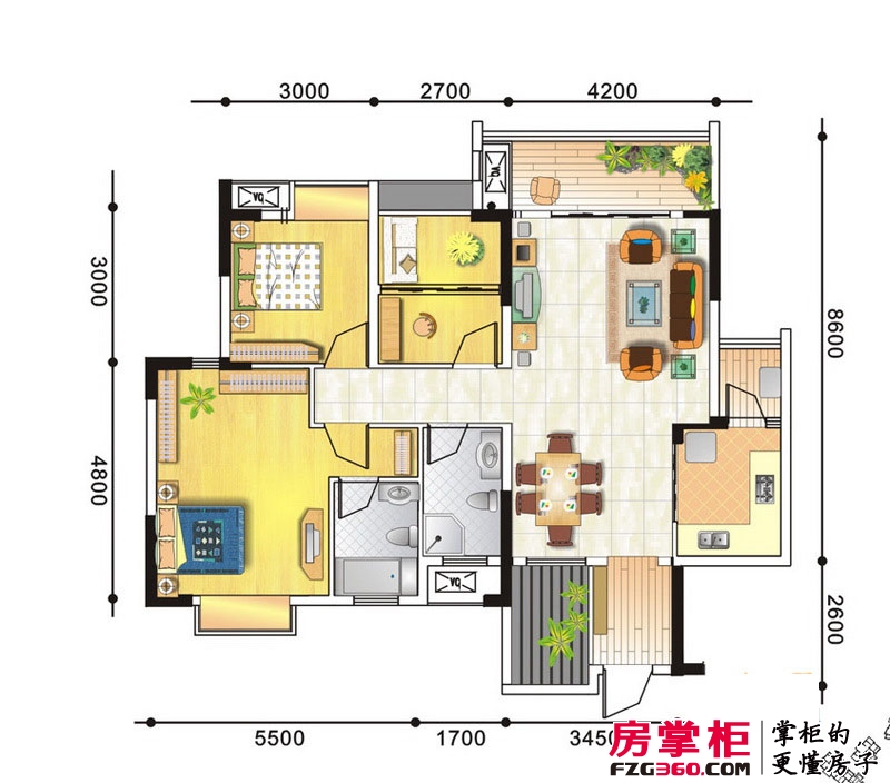 青城半岛户型图一期A2户型 3室2厅2卫1厨