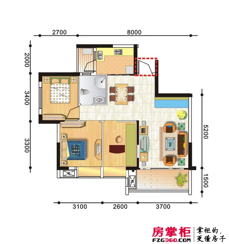 青城半岛户型图一期B2户型 3室2厅1卫1厨