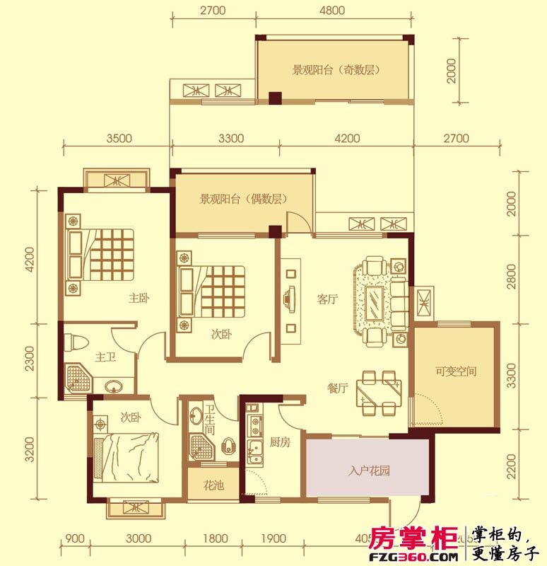 尚林花园户型图一期A-1户型 3室2厅2卫1厨