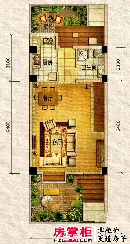 青城庄园户型图E型一层平面图 3室2厅3卫1厨
