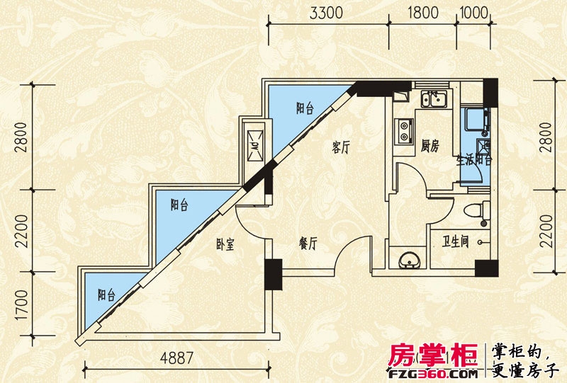 河滨鹭岛户型图一期D3户型（标准层） 1室2厅1卫1厨