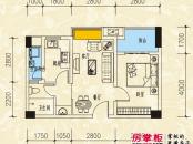 河滨鹭岛户型图一期D1户型（标准层） 1室2厅1卫1厨