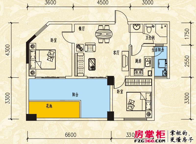 河滨鹭岛户型图一期D4户型（标准层） 2室2厅1卫1厨