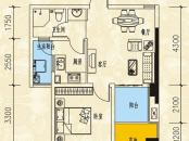 河滨鹭岛户型图一期D6户型 1室2厅1卫1厨