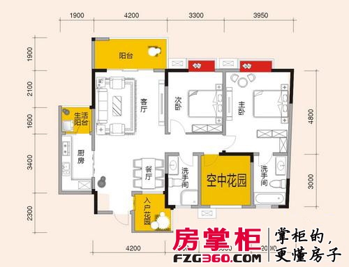 春江青龙湾户型图二期标准层B1-4户型 2室2厅2卫1厨