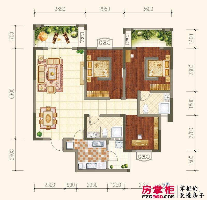 蓉城胜景户型图一期C4户型 3室2厅2卫1厨