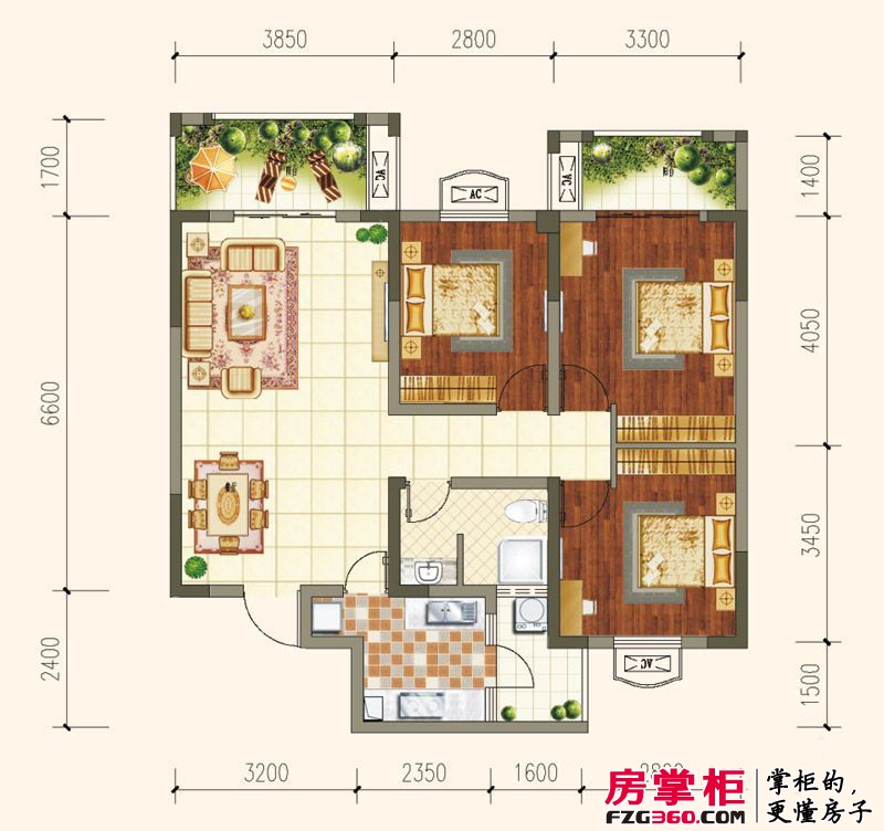 蓉城胜景户型图二期B4户型 3室2厅1卫1厨