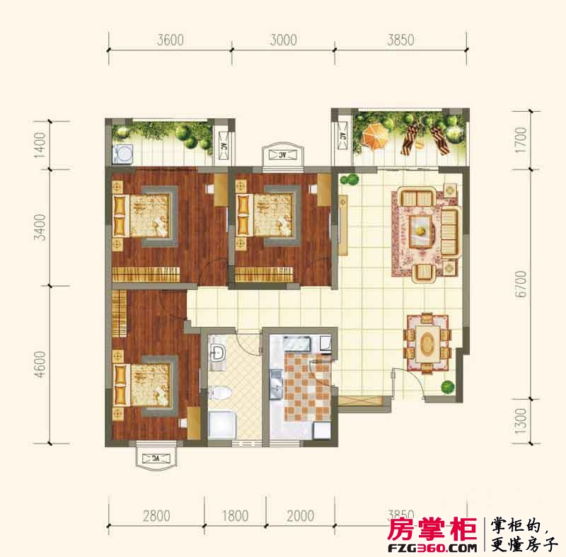 蓉城胜景户型图二期D4户型 3室2厅1卫1厨