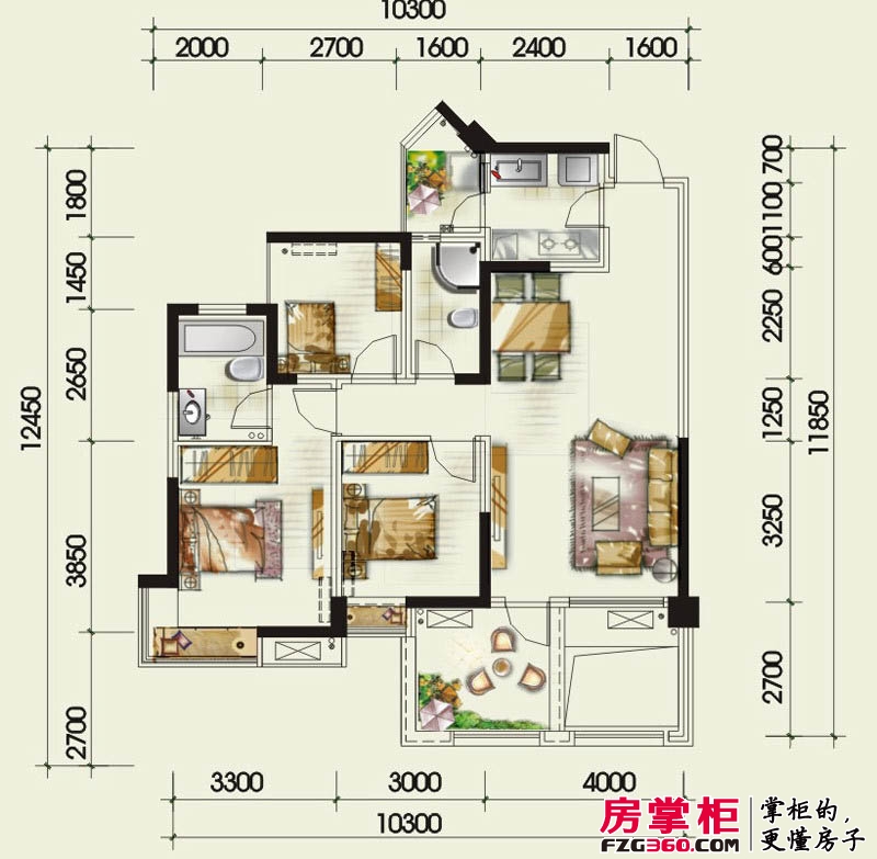 北欧印象户型图8.9.10号楼B型户型 2室2厅2卫1厨