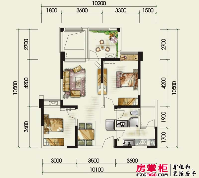 北欧印象户型图8.9.10号楼c6型户型图 2室1厅1卫1厨