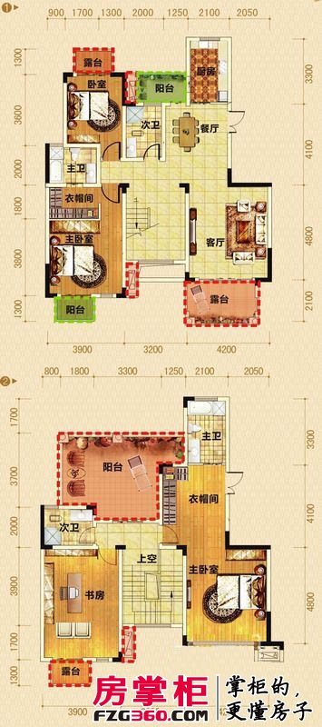 香博城户型图一期二批次A1-跃层户型 5室2厅4卫1厨