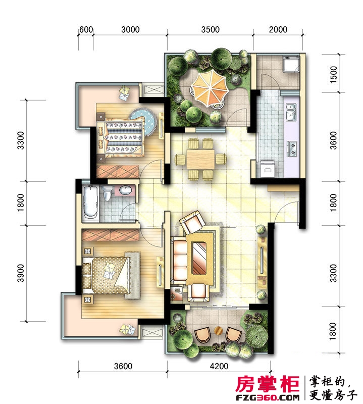 世纪滨江户型图一期B1户型2室2厅1卫1厨 2室2厅1卫1厨