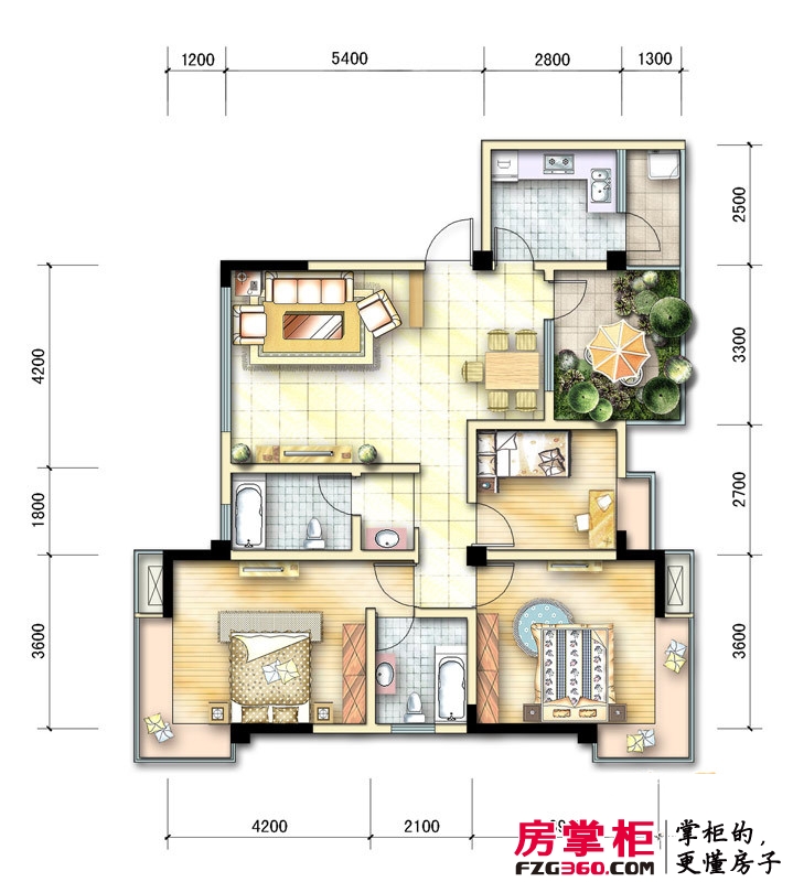 世纪滨江户型图一期J3户型3室2厅2卫1厨 3室2厅2卫1厨