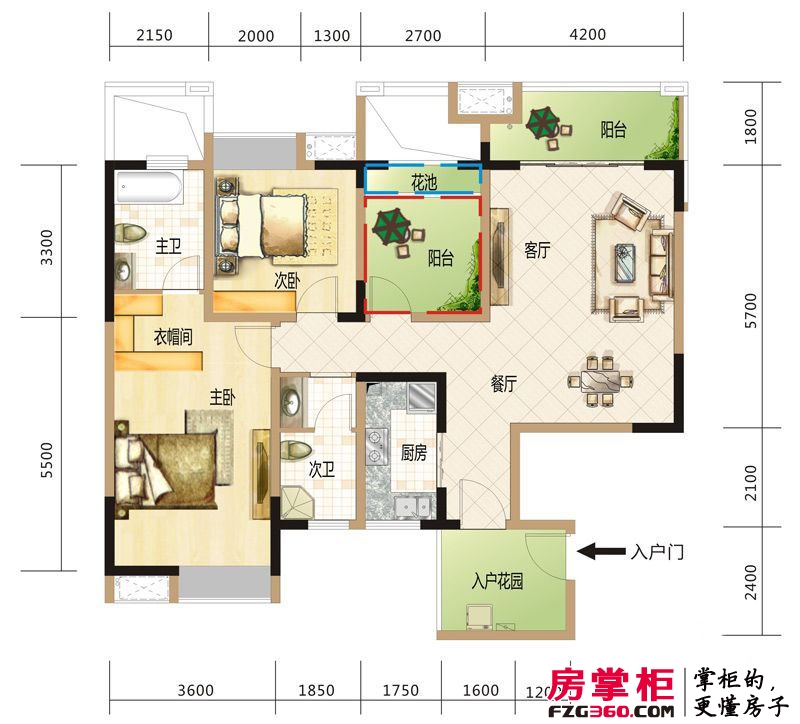 温江花语岸户型图2、3、4、7号楼B-2户型 2室2厅2卫1厨