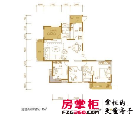 上海东韵户型图N户型 3室2厅2卫1厨